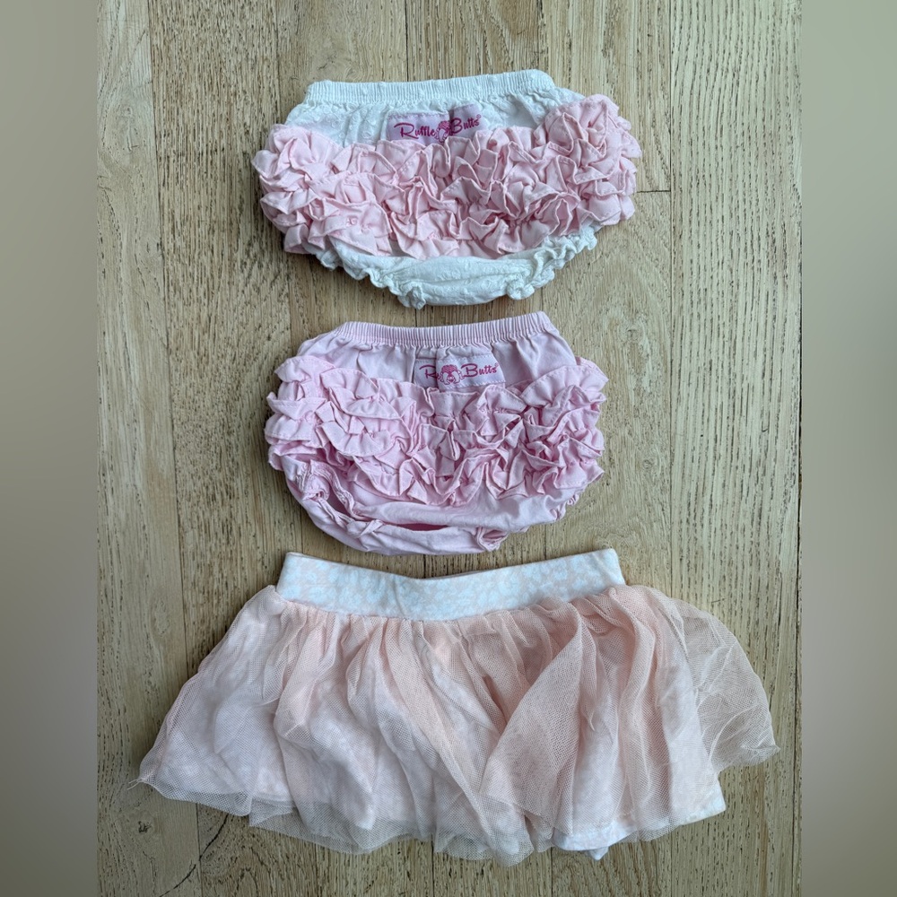 RuffleButts Pink & White Ruffled Baby Bloomers Diaper Covers and Splendid tutu